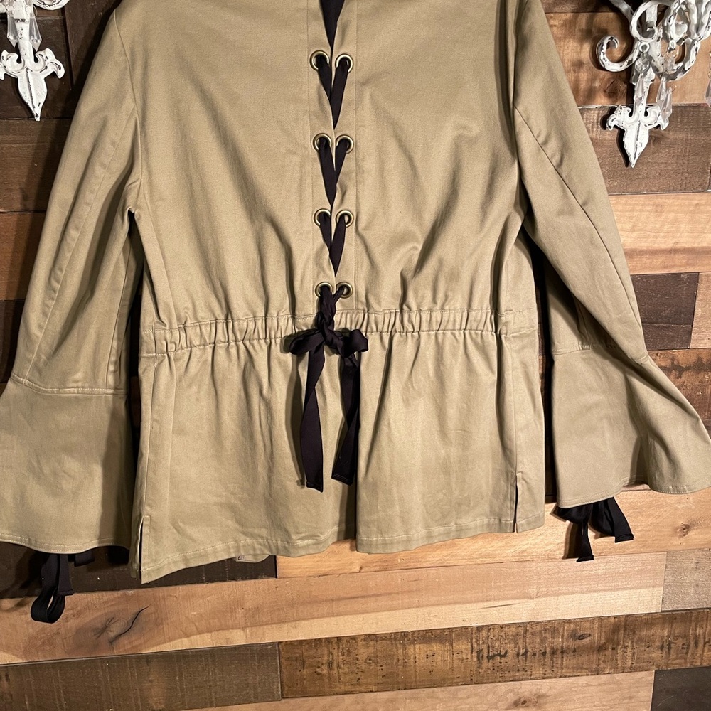 INC International Concepts Khaki Utility Jacket with Lace-Up Details - Picture 5 of 7